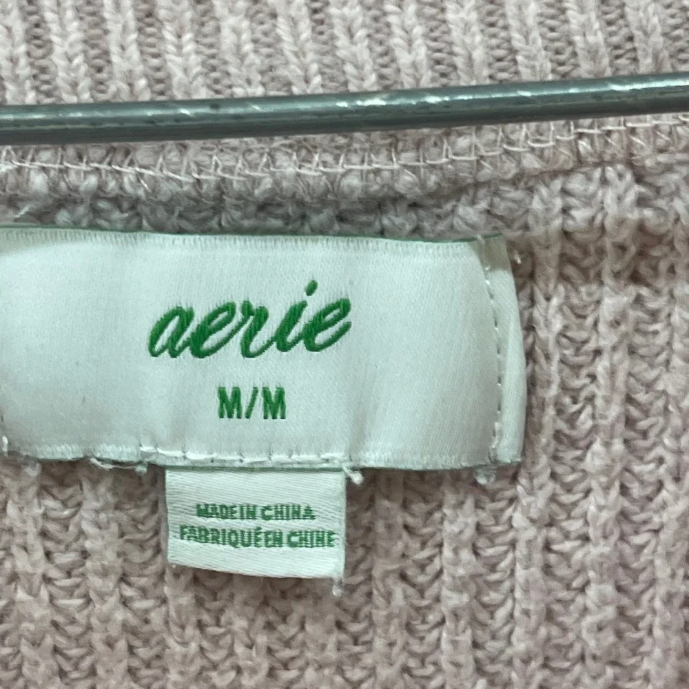 Aerie Oversized Ribbed Sweater Women M Pink Cozy Slouchy Side Slit Soft - Picture 4 of 10